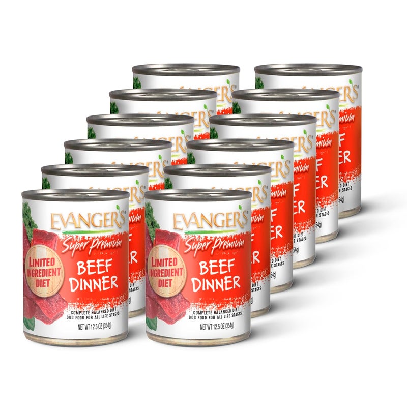Evanger's Super Beef Dinner for Dogs â€“ 12 Count, 12.5 oz Each â€“ Grain Free Wet Dog Food with Spinach & Kale â€“ All Life Stages â€“ Limited Ingredient Diet - Image 1